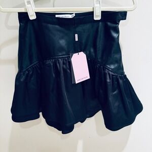 Avec Les Filles Faux Leather skirt  Ruffle Hem Mini Skirt Black Size 2